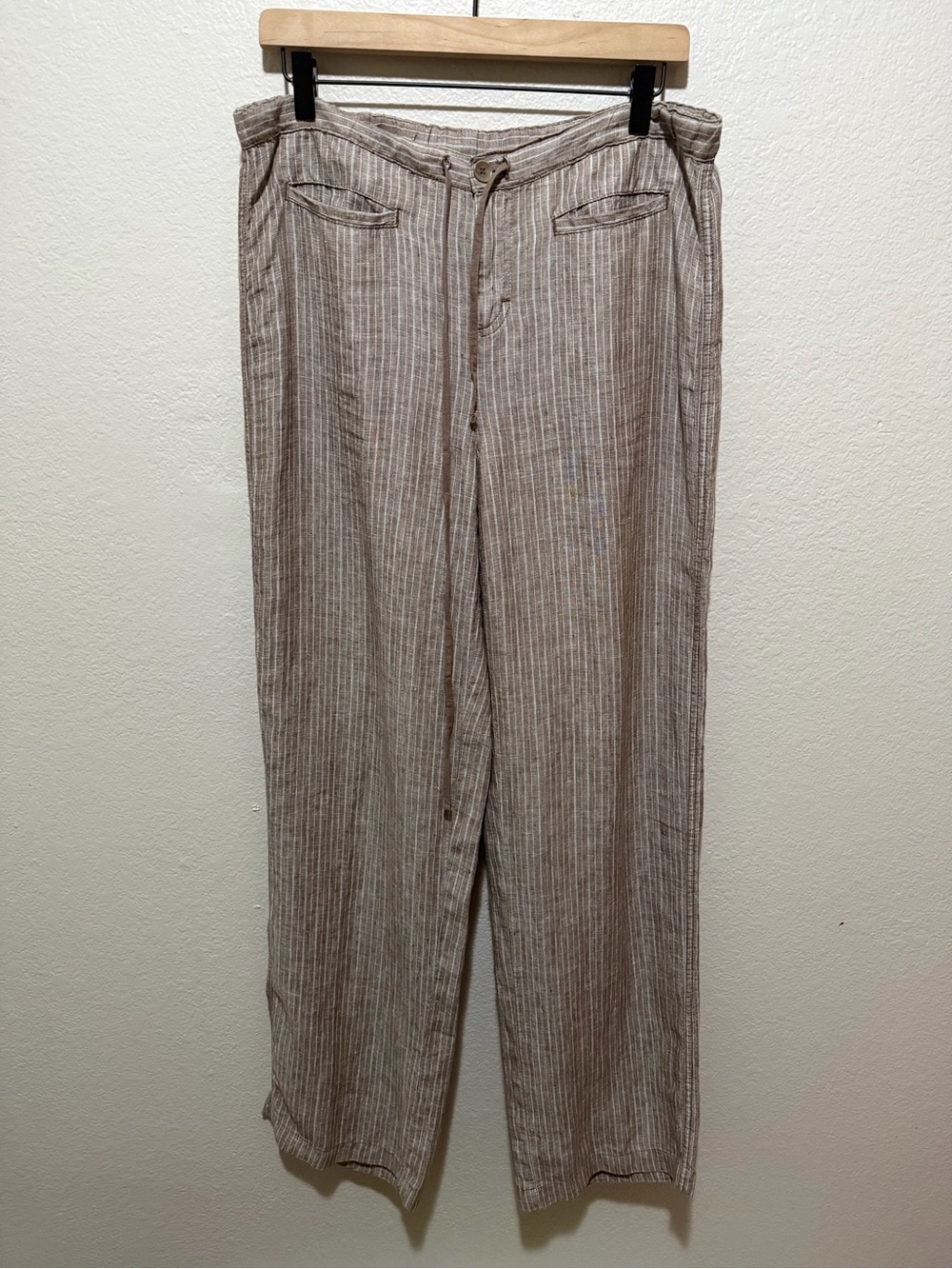 Sundance Brown Linen Striped Drawstring Pants Estimated Medium Tall Length